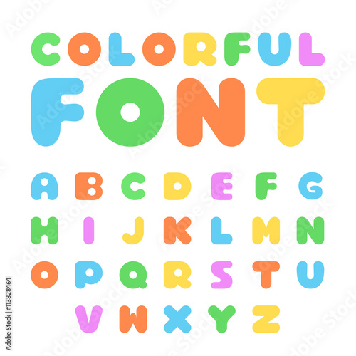 Colorful font set. Bold cartoon font  English alphabet with colorful letters. Flat design vector illustration