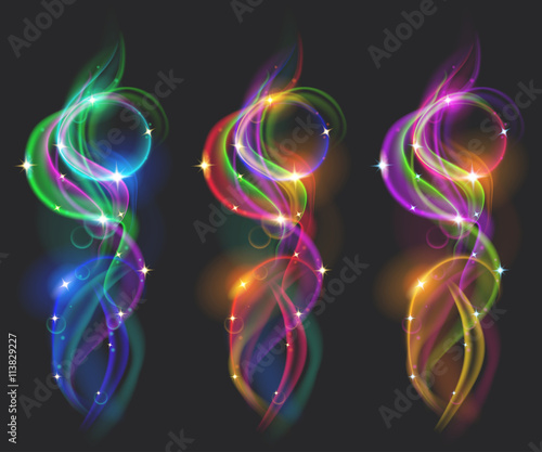 Set of translucent colored smokes with sparkles. Transparency only in vector file photo