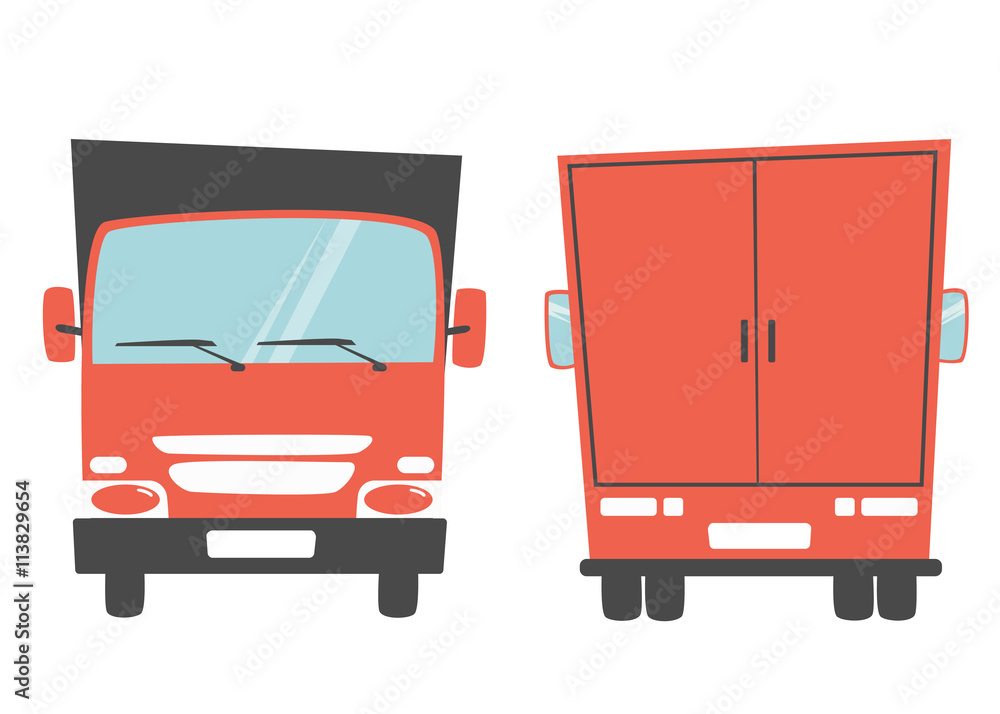 Set of cargo truck. Cartoon vector illustration. Moving van Set of cargo truck. Cartoon vector illustration. Moving van