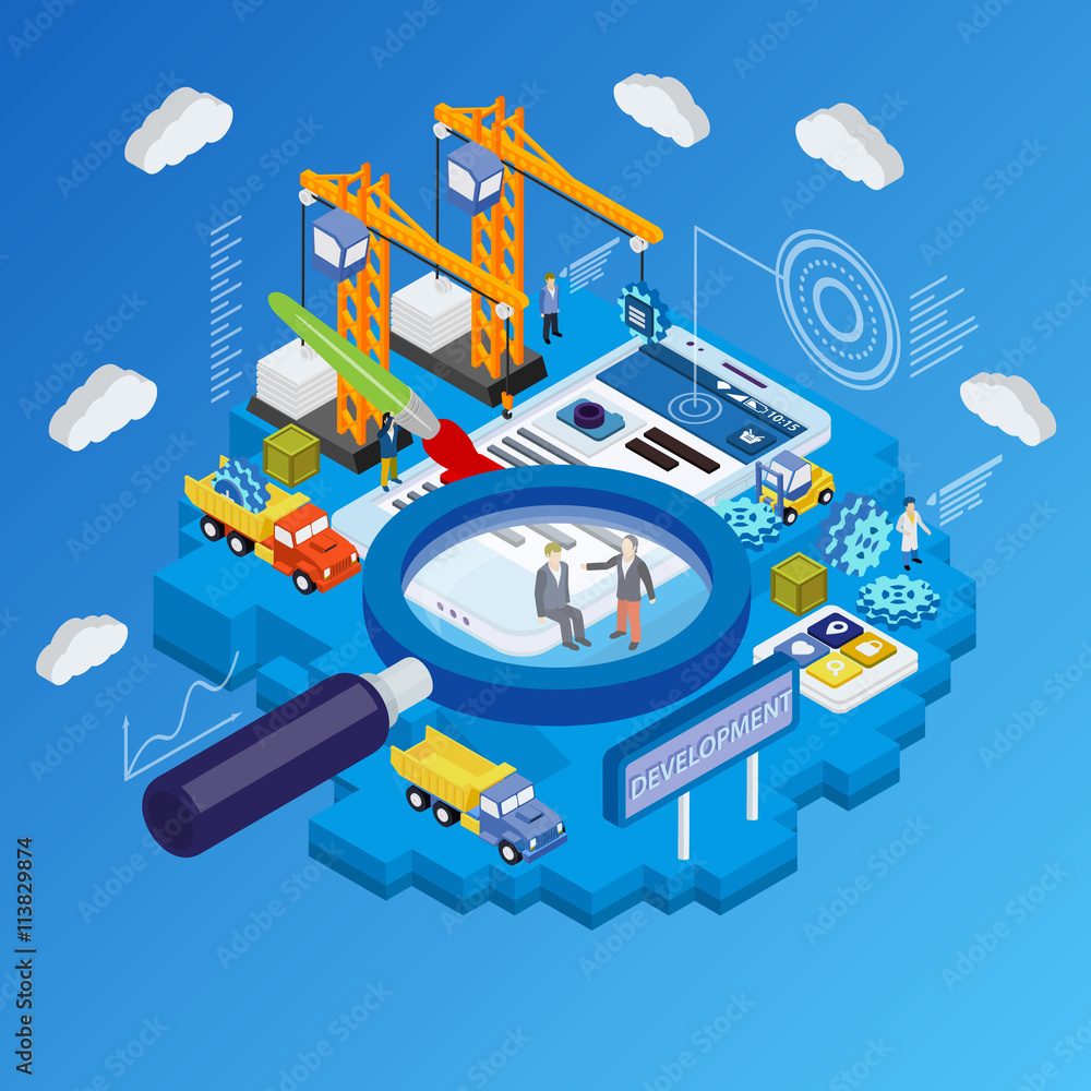 Flat 3d isometric mobile and smartwatch design. Futuristic virtual ...