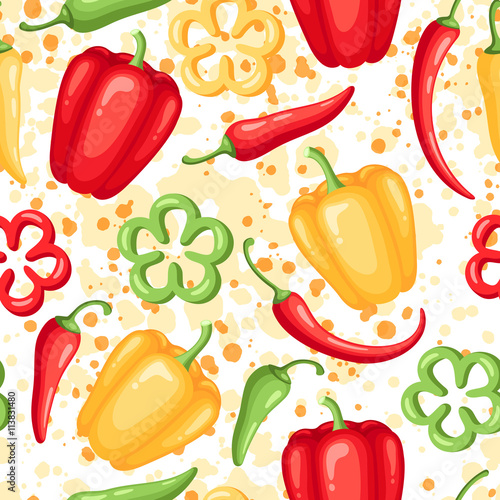 Fotografia Seamless pattern with chili and bell peppers