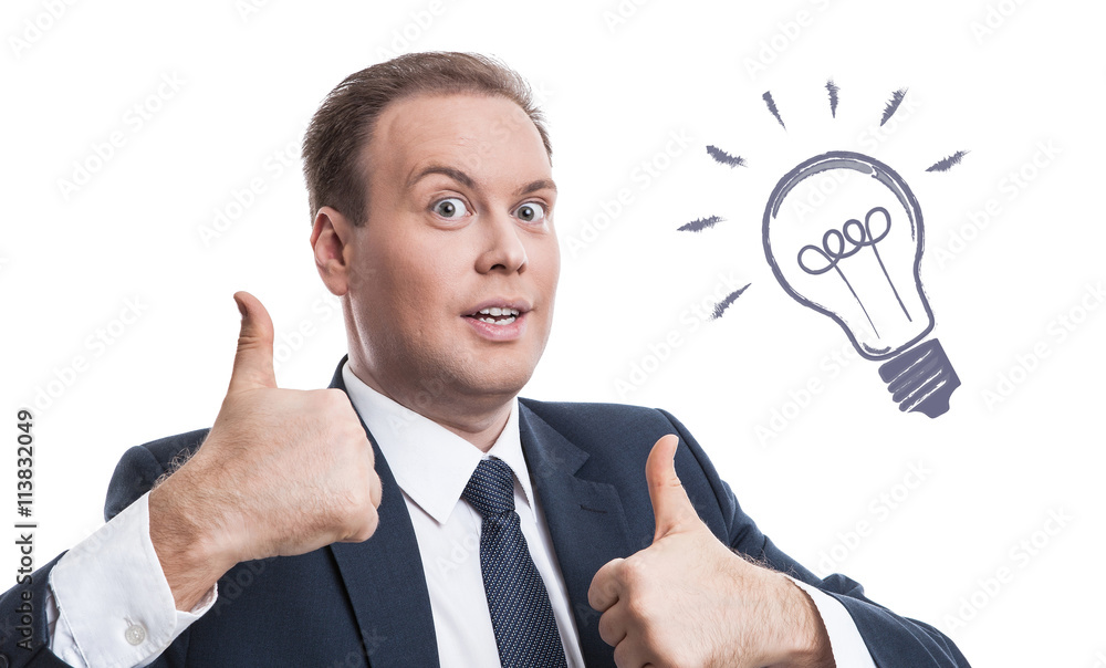 portrait of a man with an idea on a white