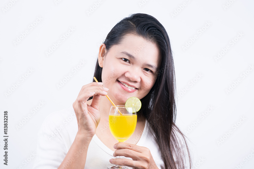 Woman drinking lemonad. Healthy food . Skin care and beauty. On Woman drinking lemonad. Healthy food . Skin care and beauty. On