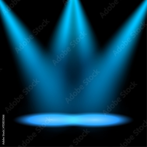 Blue spotlights shining on transparent background