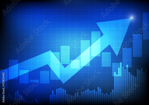 Vector : Arrow and bargraph on blue business background