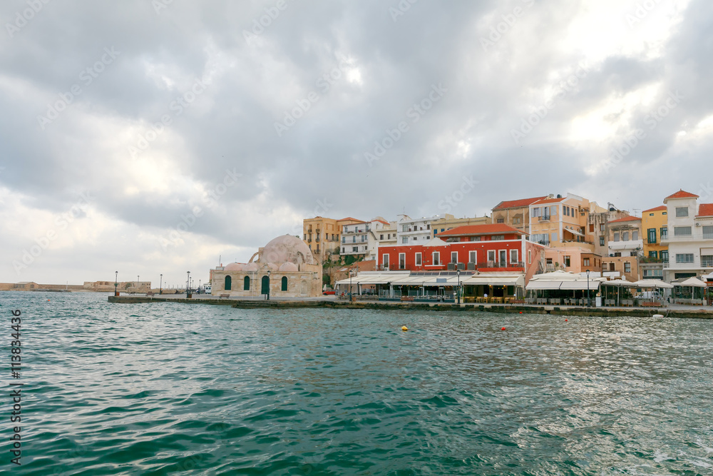 Venice embankment in the old harbor of Chania.