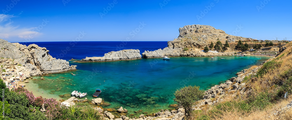 Overlooking the blue Aegean Sea Lindos, Greece