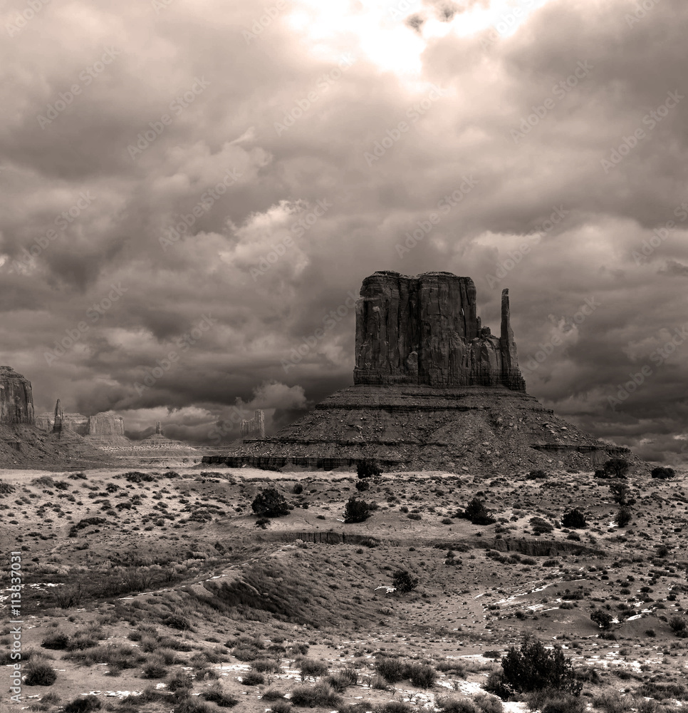 Sepia Toned Monument Valley Cloudy Skies Sepia Toned Monument Valley Cloudy Skies