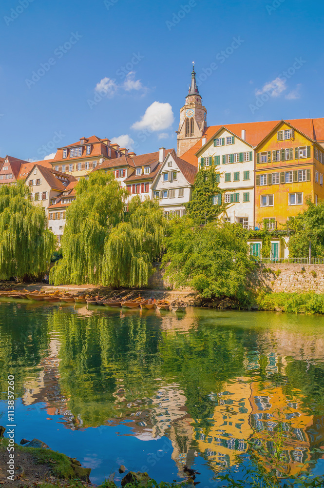 A view of the old historical town of Tuebingen, Germany, on the river
