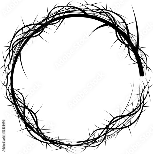 Crown of thorns, black and white simple vector illustration, symbol of the passion of Jesus Christ and Lent season.
