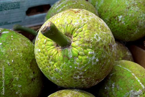 Fresh breadfruit in market in Birmingham city center photo