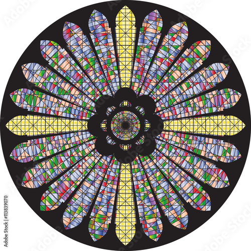 Gothic rosette, church stained glass window.