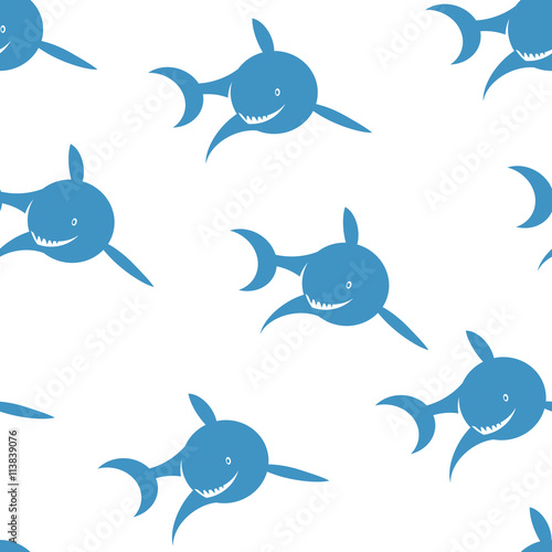 Seamless pattern of blue shark on a white background. Vector illustration