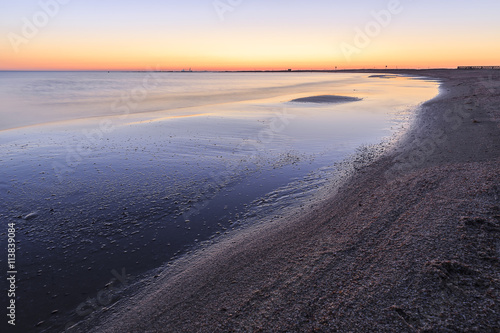 Coast beach in the Caspian Sea near Baku at sunrise.Azerbaijan