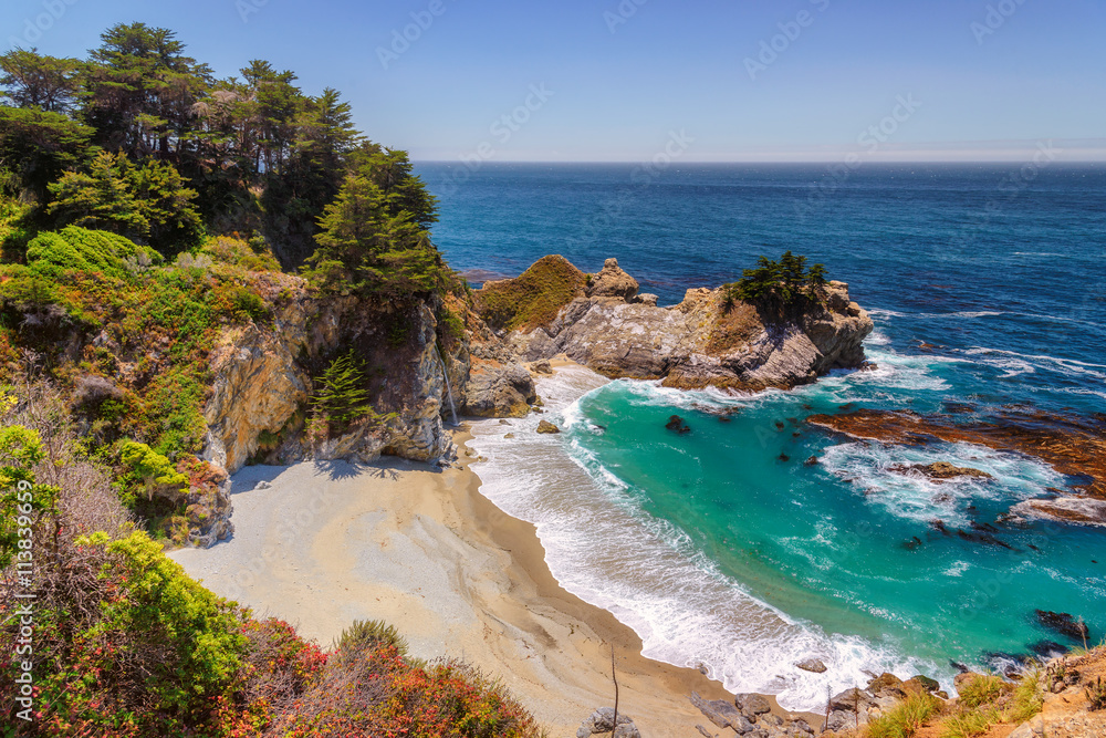 California beach and falls