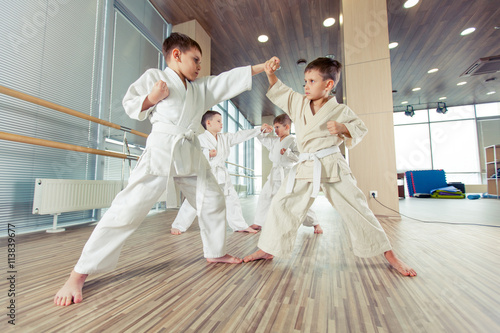 young, beautiful, successful multi ethical kids in karate position