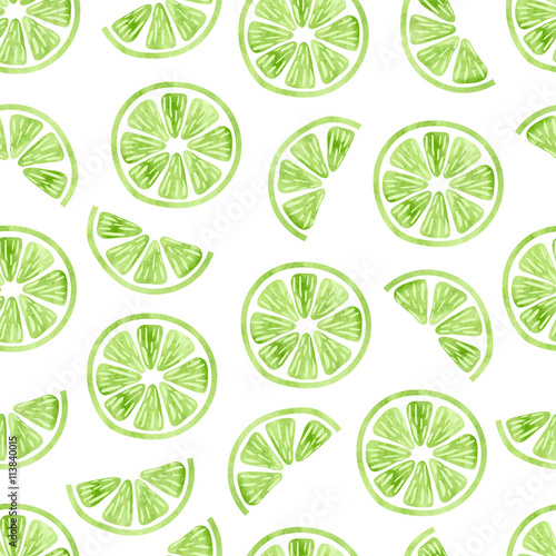 Watercolor lime seamless pattern. Vector background wit slices of lime isolated on white. 