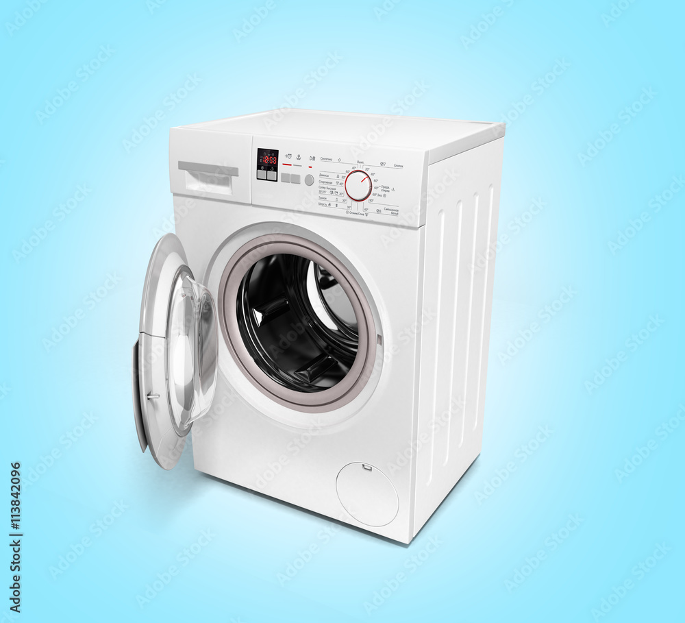 open washing machine on gradient background 3D illustration