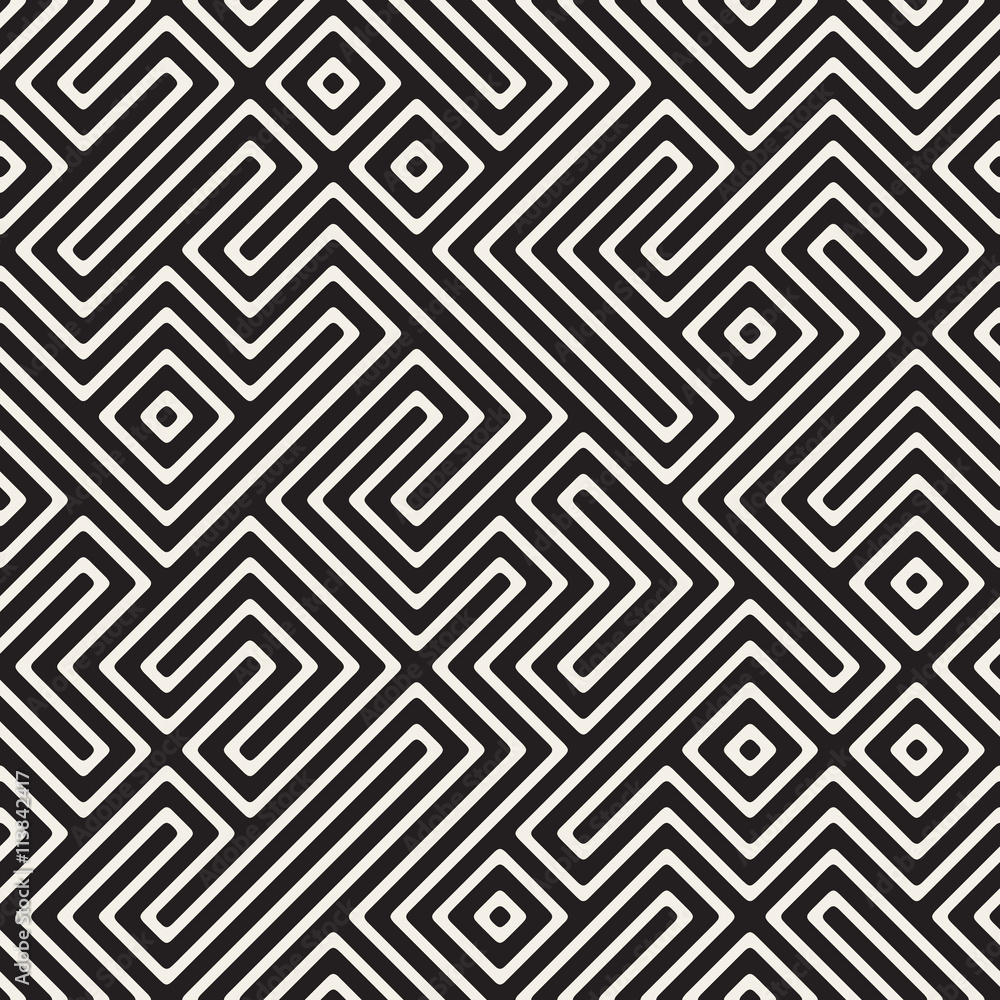 Vector Seamless Black And White Maze Stripes Irregular Geometric Pattern Vector Seamless Black And White Maze Stripes Irregular Geometric Pattern