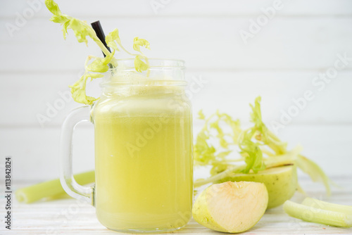Freshly squeezed juice from a celery and apple
