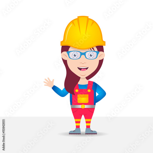 Female construction worker cartoon character