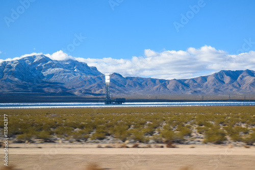 Viewing the Desert Landscape, Nevada snowy sierra  mountains