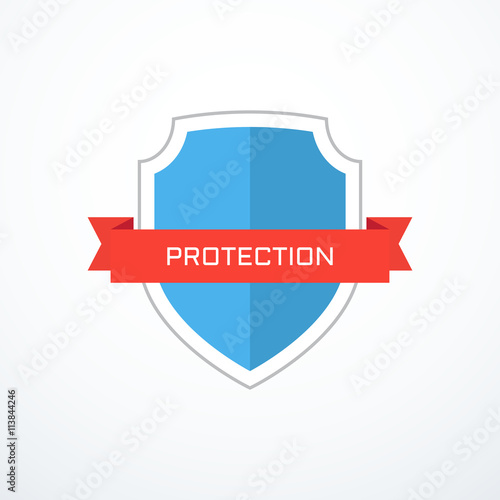 Blue shield and red ribbon. Protection icon