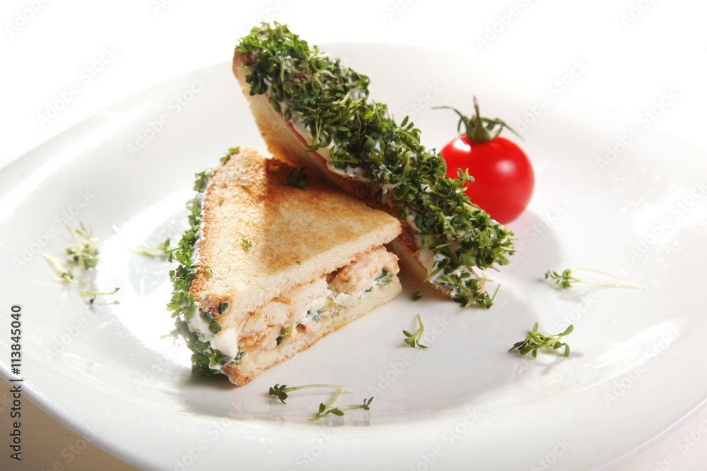 Fish sandwich on plate Fish sandwich on plate