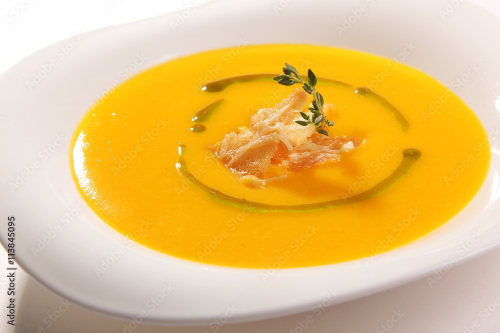 Yellow soup with croutons Yellow soup with croutons