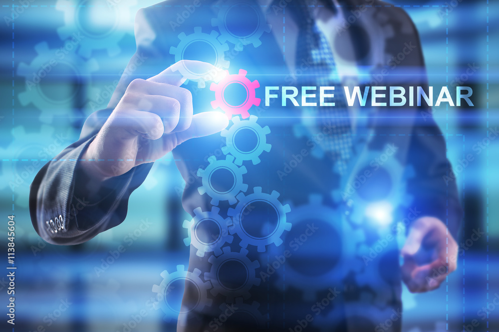 Businessman is selecting Free Webinar. Businessman is selecting Free Webinar.