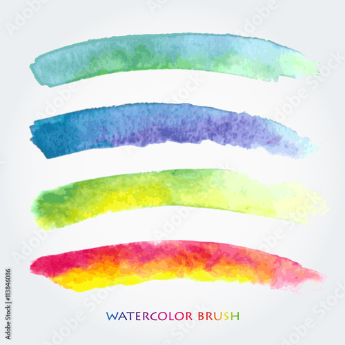 Set of colored brush strokes created with watercolors. Saved in the brushes palette