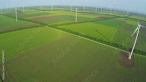 Aerial view of industrial park with Wind turbines for renewable electrical green energy