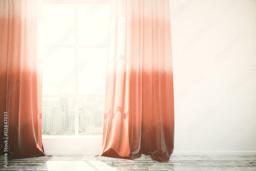 Red curtains in interior Red curtains in interior