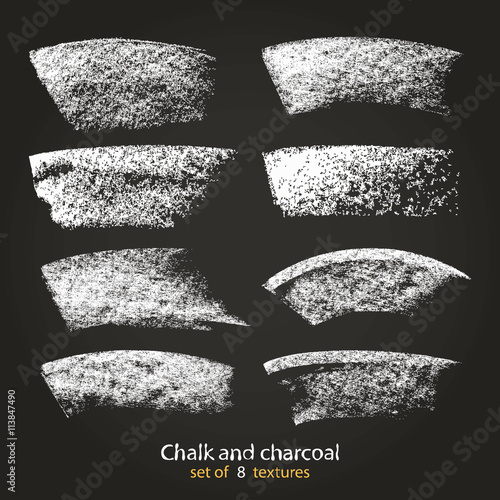 Set of vector grunge brushes different thickness and stiffness, brushstroke created with chalk and charcoal. 
A high resolution. 
