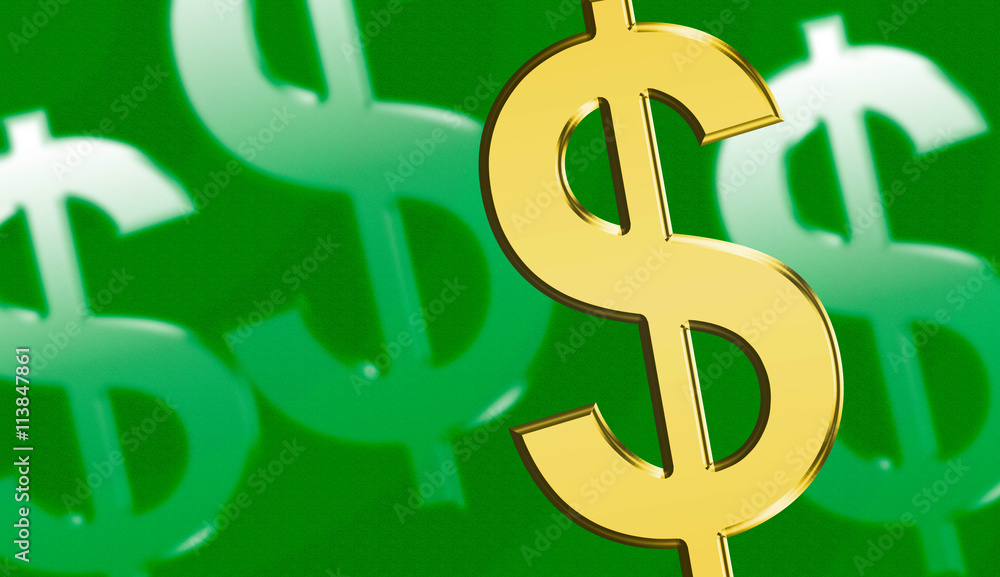 Gold dollar sign against green background Gold dollar sign against green background