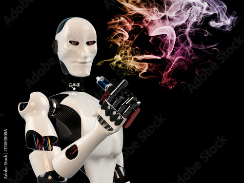 robot smoking e-cigarette with cyber arm