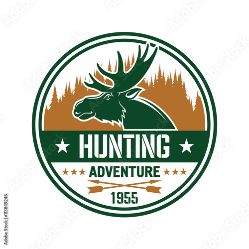 Round badge with elk for hunting club design
