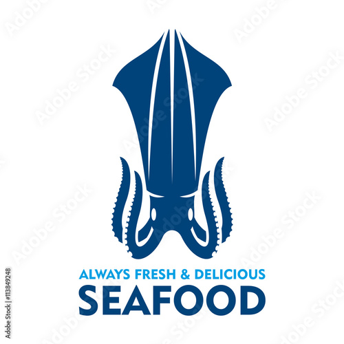 Fresh and delicious seafood icon with blue squid