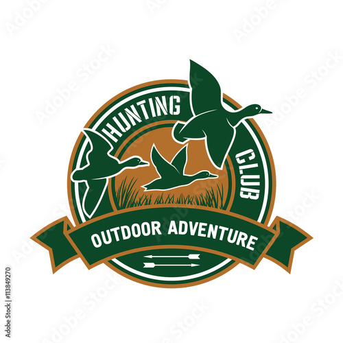 Duck hunting retro badge for hunters club design