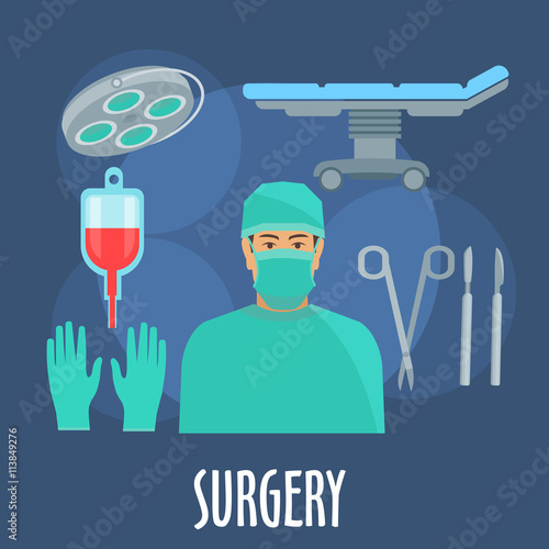 Surgeon in operating room with instruments icon