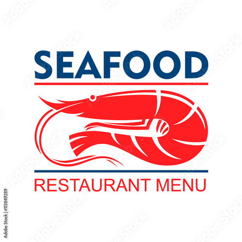 Seafood restaurant menu badge with red shrimp