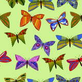 abstract vector colorful doodle butterflies seamless pattern