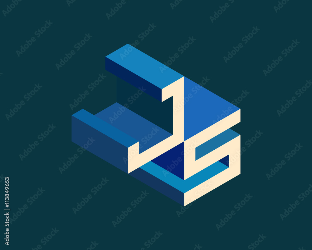 JS isometric 3D letter logo. three-dimensional stock vector alphabet font typography design. JS isometric 3D letter logo. three-dimensional stock vector alphabet font typography design.