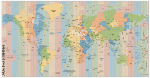 World Map with Standard Time Zones