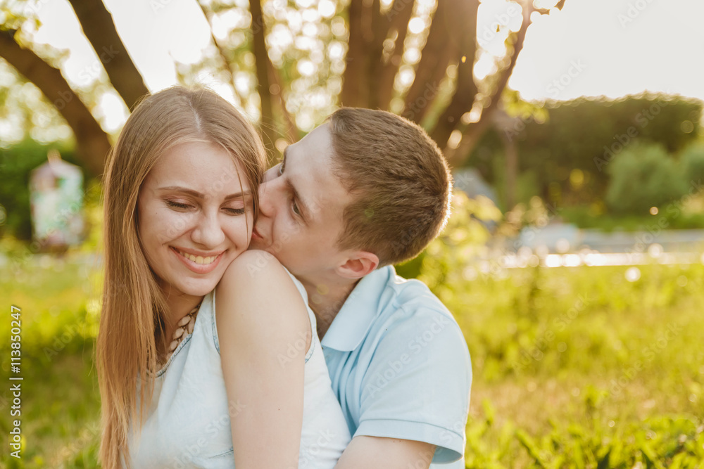 Fototapeta premium Portrait of Happy Couple Hugging Laughing