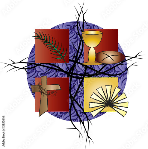 Holy Week- Palm Sunday to Easter Sunday. Color vector illustration.