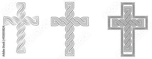 Three historic medieval croatian traditional crosses national interlace or croatian pleter photo