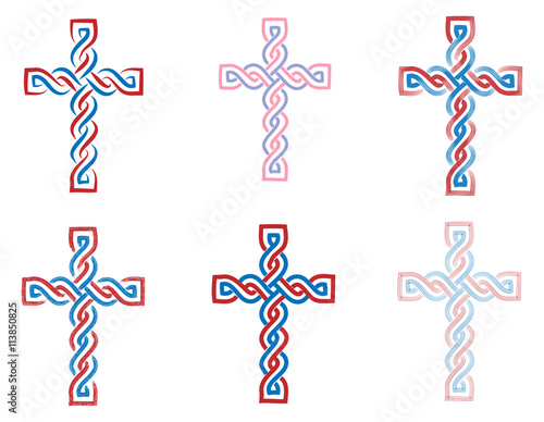 Six historic medieval croatian traditional crosses of national interlace or croatian pleter