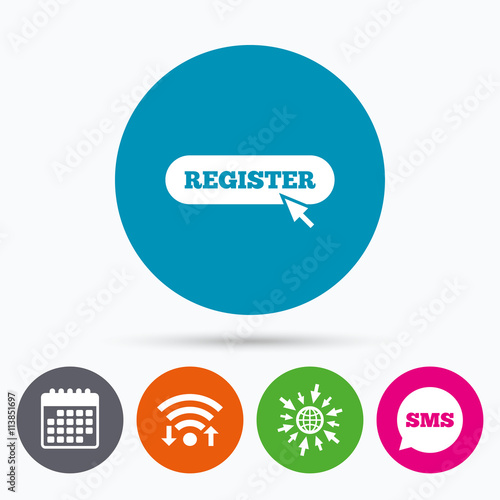 Register with cursor pointer icon. Membership. © blankstock