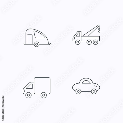 Car, delivery truck and evacuator icons.